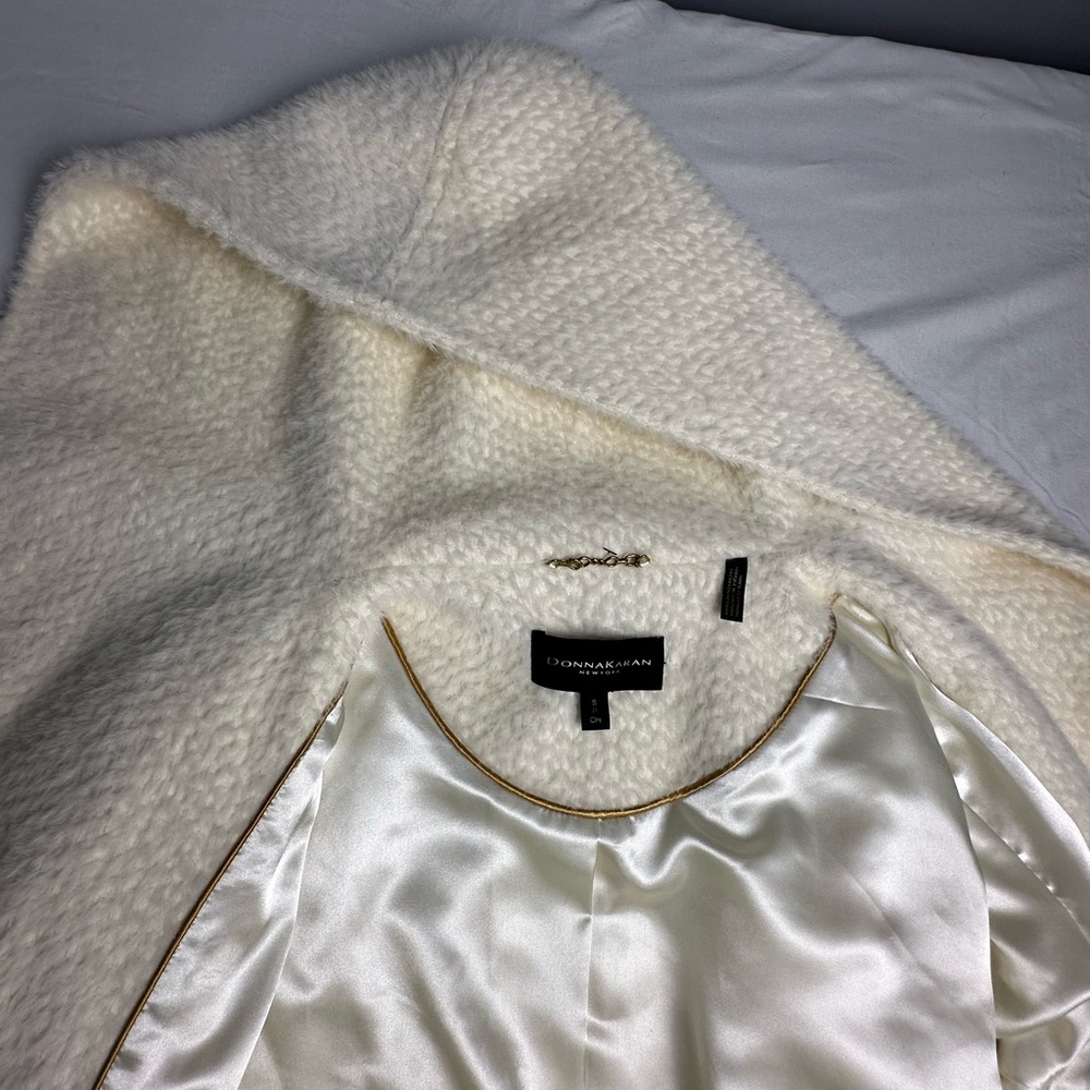Donna Karan Women’s Small Ivory Long Coat Textured Maxi Coat Elegant Wool Blend - Picture 5 of 8